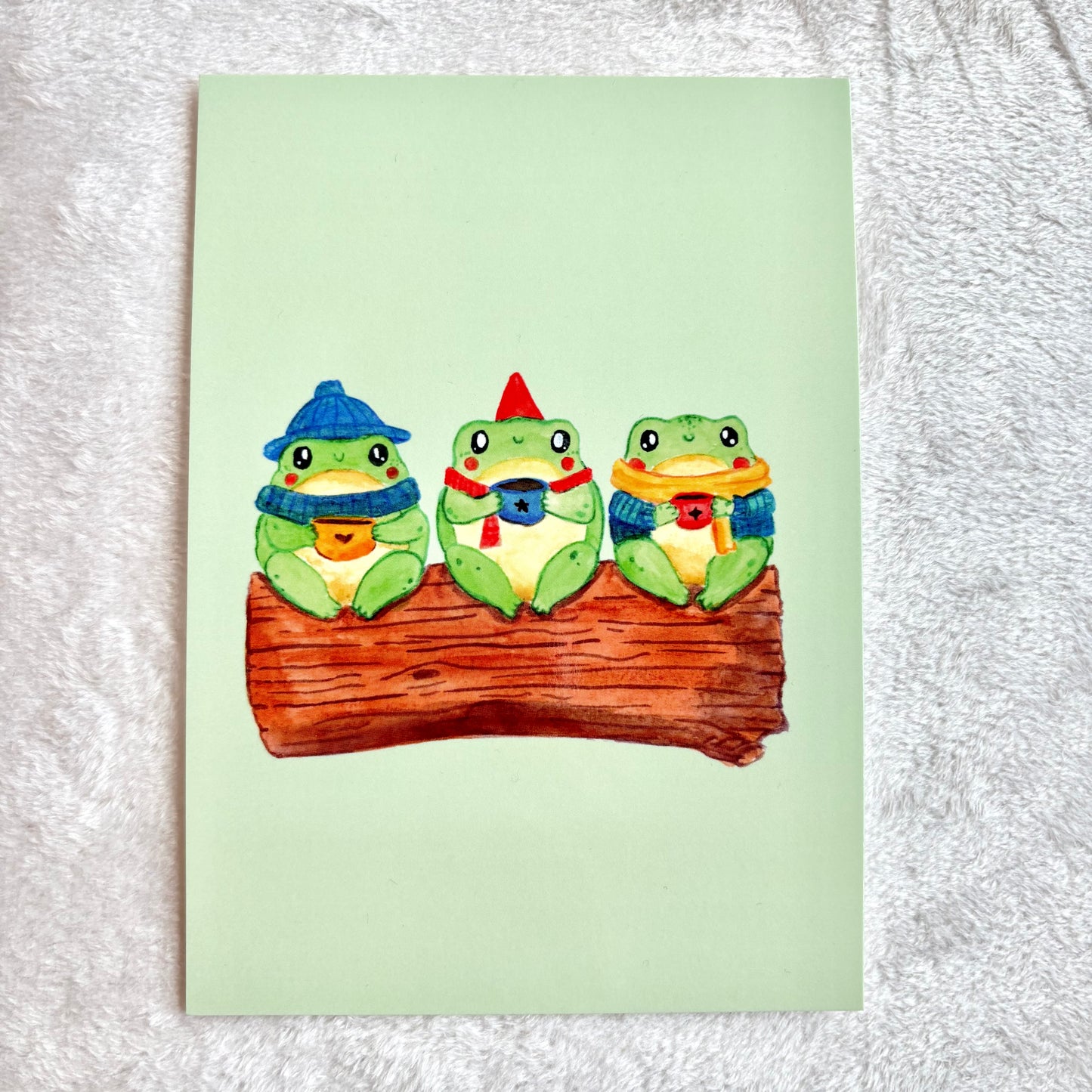 Frogs on a log - postcard