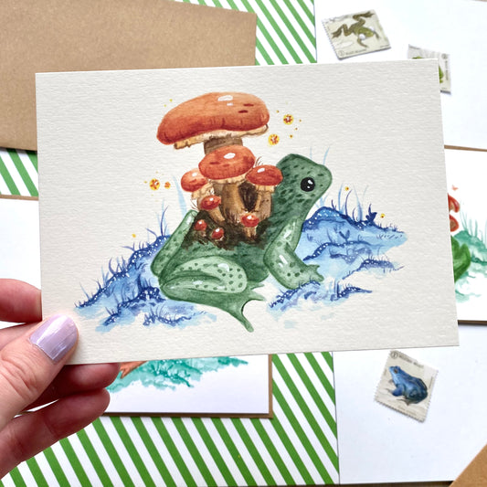 Mushroom frog card blue