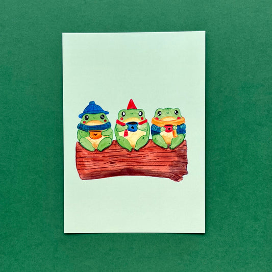 Frogs on a log - postcard