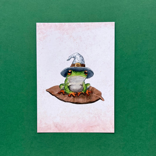 Frog with hat grey  - postcard