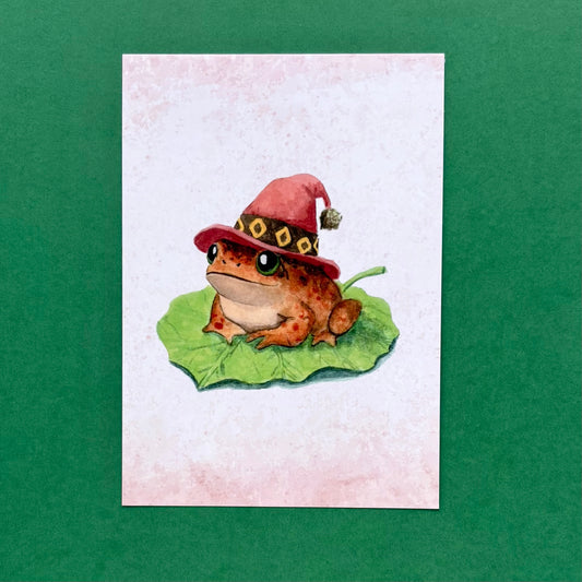 Frog with hat Brown  - postcard