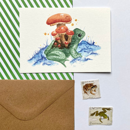 Mushroom frog card blue