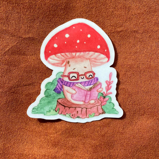 Bookish mushroom sticker